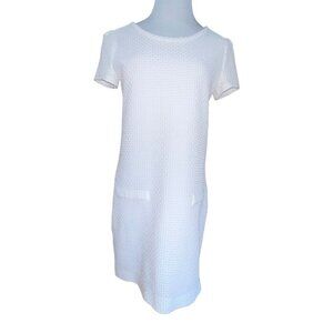COMPTOIR‎ DES COTONNIERS WHITE TEXTURED SHORT SLEEVE DRESS FAUX POCKETS SIZE 38